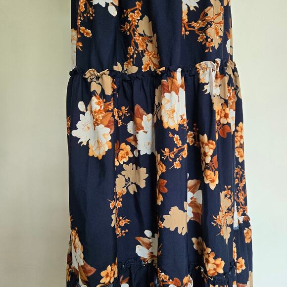 Baltic Born Floral Navy Maxi Dress Boho Smocked Square Neck Ruffle Women Large - Picture 9 of 13